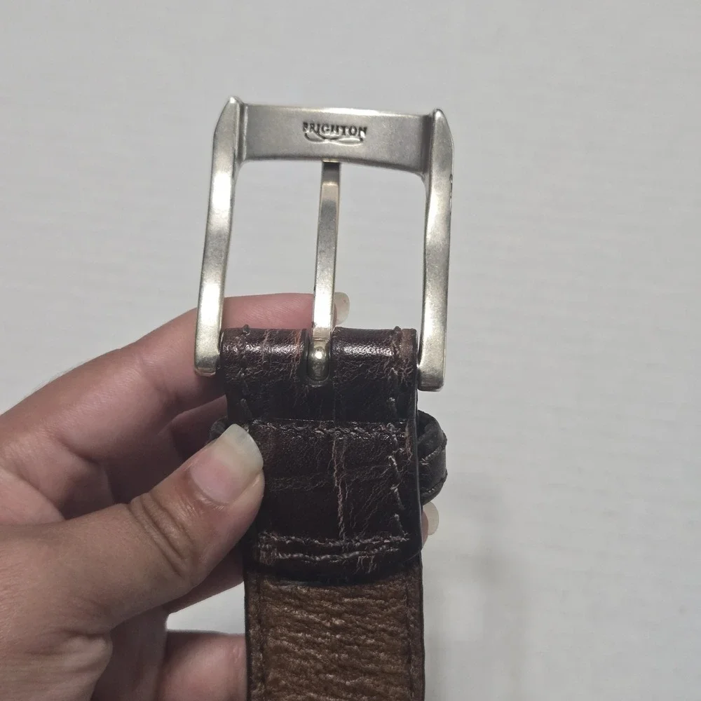 Brighton Men's M21538 Escape Dark Brown Croco Embossed Leather Belt Size 40 USA